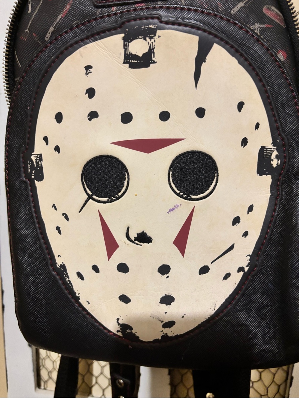 Loungefly Black Mini Backpack with Cream Hockey Mask Friday the 13th - Picture 6 of 7